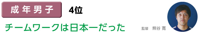 成年男子 4位 チームワークは日本一だった　監督　熊谷 寛